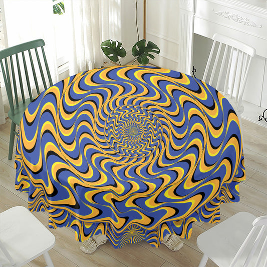 Blue And Yellow Motion Illusion Print Waterproof Round Tablecloth