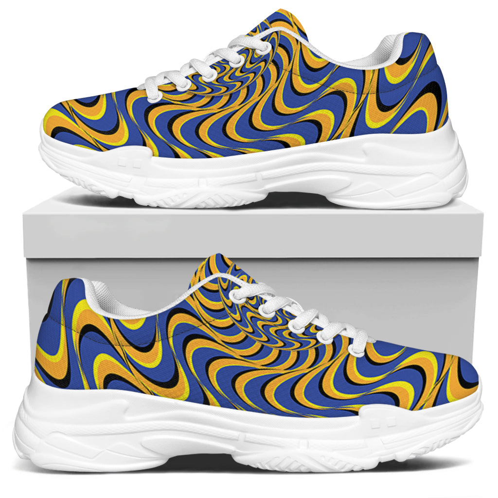 Blue And Yellow Motion Illusion Print White Chunky Shoes