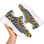 Blue And Yellow Motion Illusion Print White Chunky Shoes