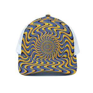 Blue And Yellow Motion Illusion Print White Mesh Trucker Cap