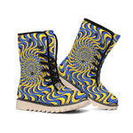 Blue And Yellow Motion Illusion Print Winter Boots