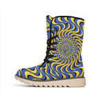 Blue And Yellow Motion Illusion Print Winter Boots