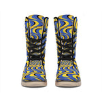 Blue And Yellow Motion Illusion Print Winter Boots