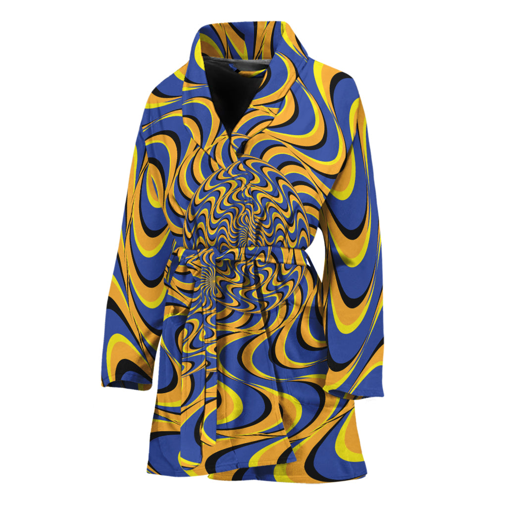 Blue And Yellow Motion Illusion Print Women's Bathrobe