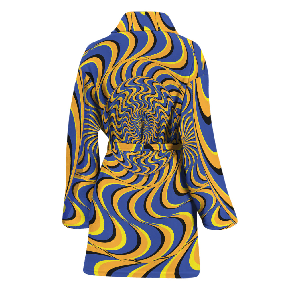 Blue And Yellow Motion Illusion Print Women's Bathrobe