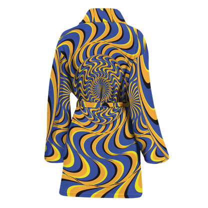Blue And Yellow Motion Illusion Print Women's Bathrobe