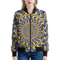 Blue And Yellow Motion Illusion Print Women's Bomber Jacket