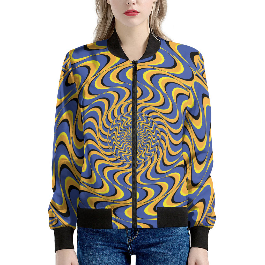 Blue And Yellow Motion Illusion Print Women's Bomber Jacket