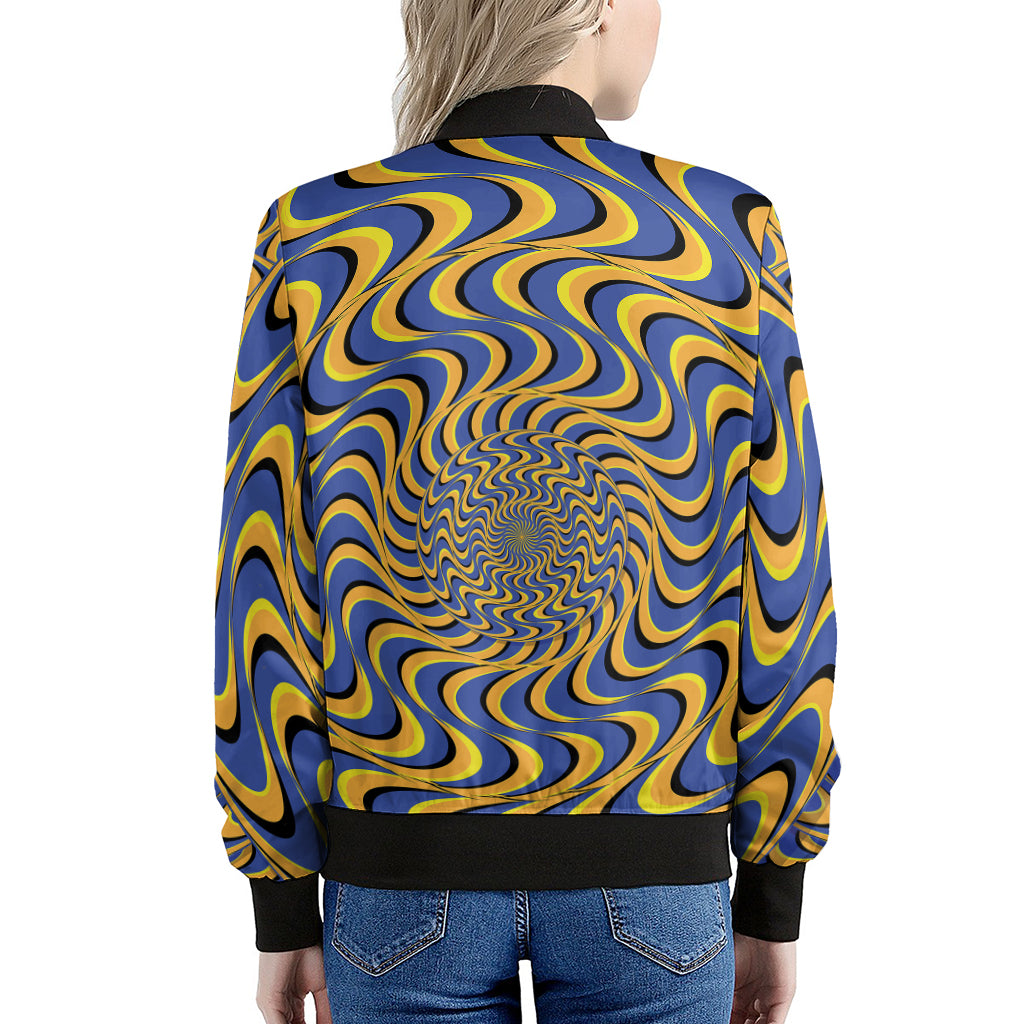 Blue And Yellow Motion Illusion Print Women's Bomber Jacket