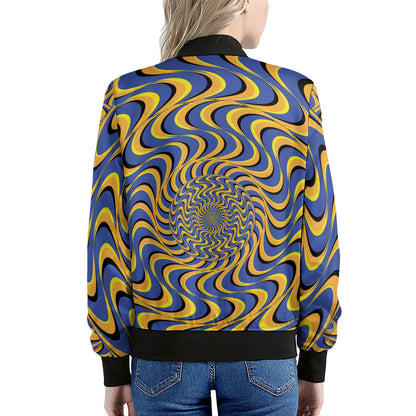 Blue And Yellow Motion Illusion Print Women's Bomber Jacket