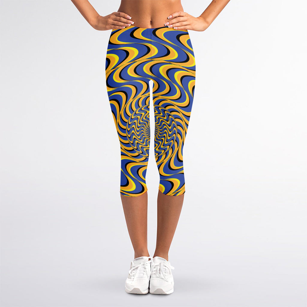 Blue And Yellow Motion Illusion Print Women's Capri Leggings