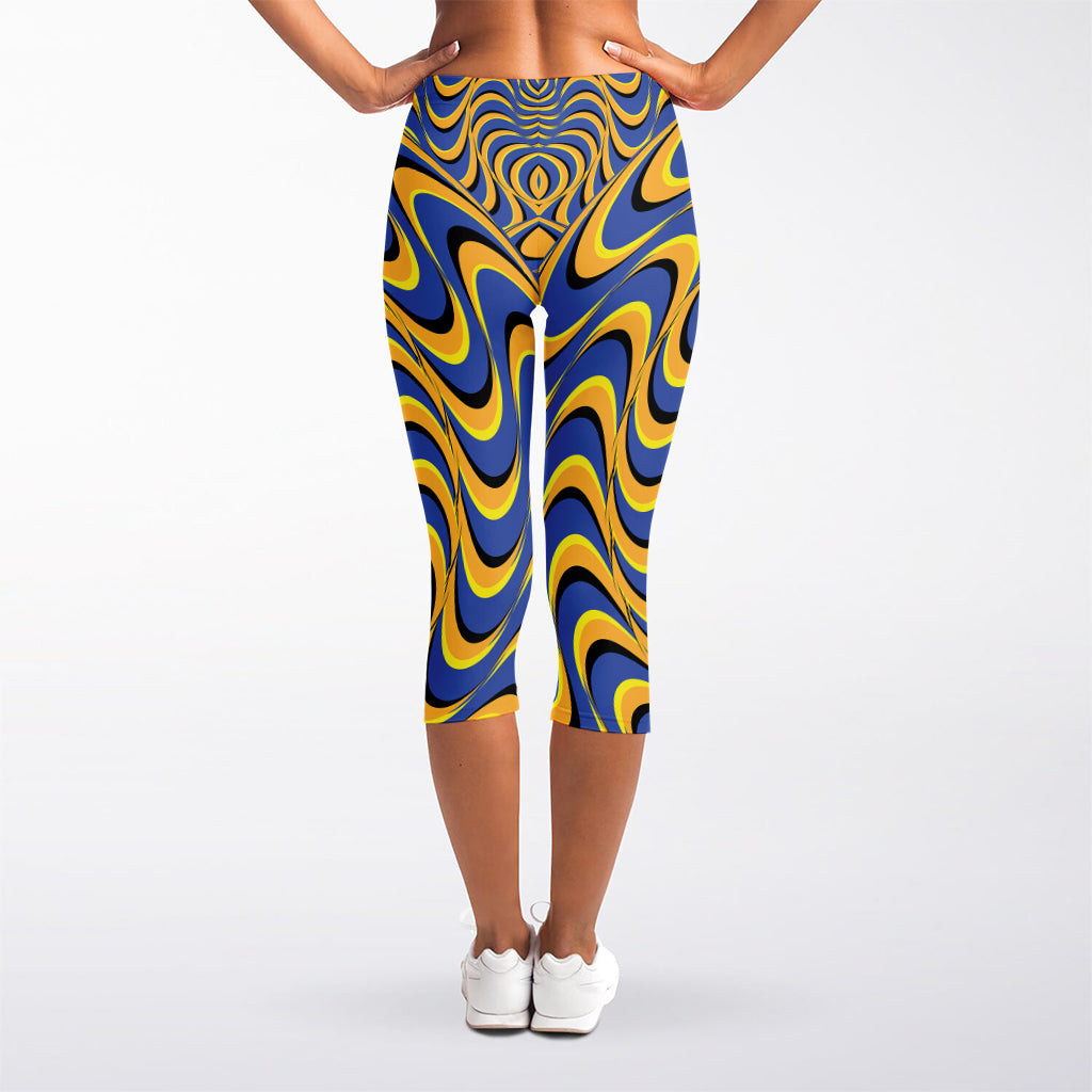 Blue And Yellow Motion Illusion Print Women's Capri Leggings