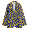 Blue And Yellow Motion Illusion Print Women's Cotton Blazer