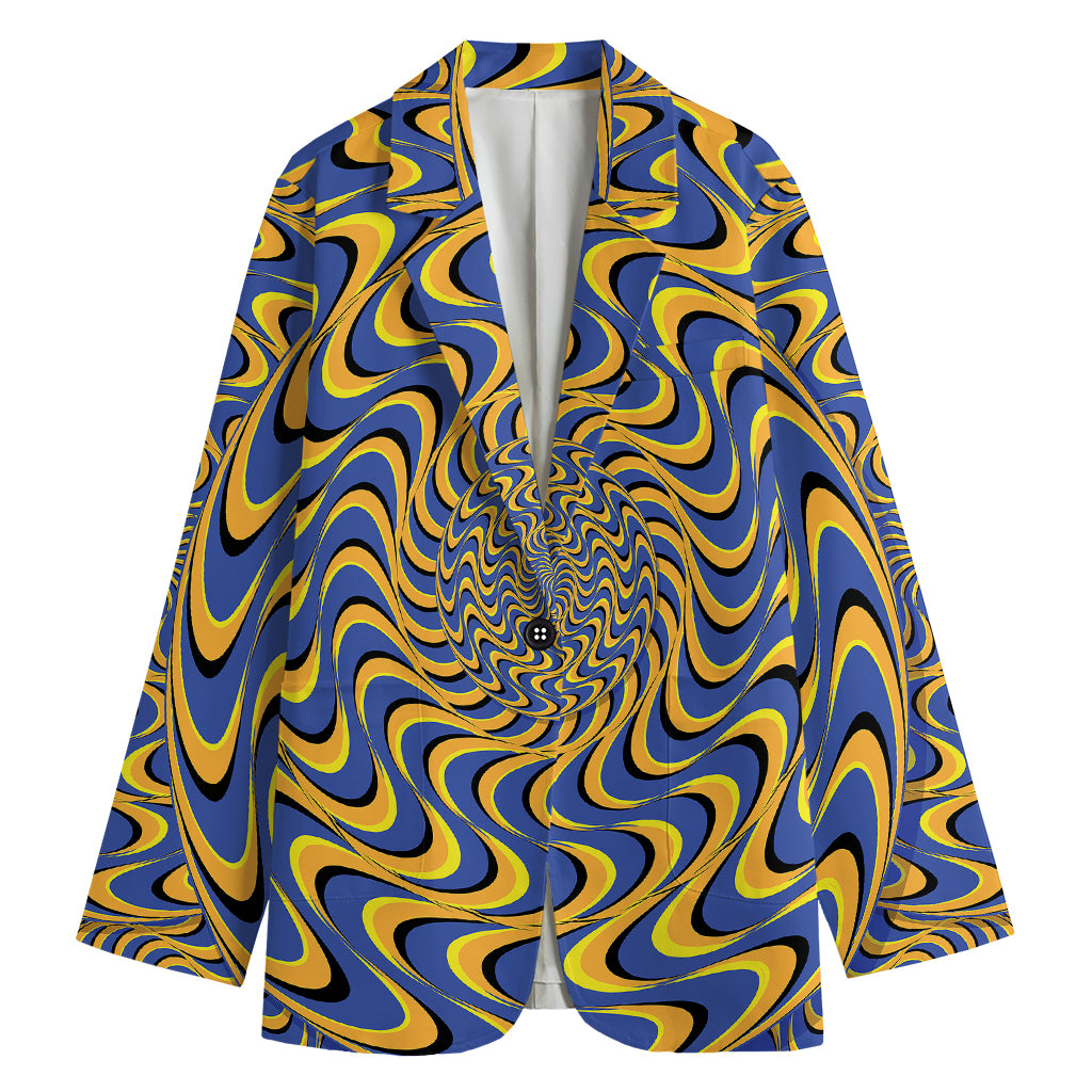 Blue And Yellow Motion Illusion Print Women's Cotton Blazer