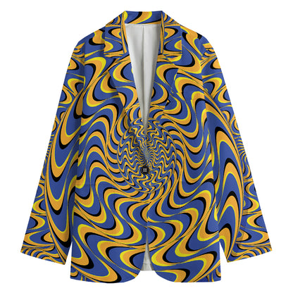 Blue And Yellow Motion Illusion Print Women's Cotton Blazer