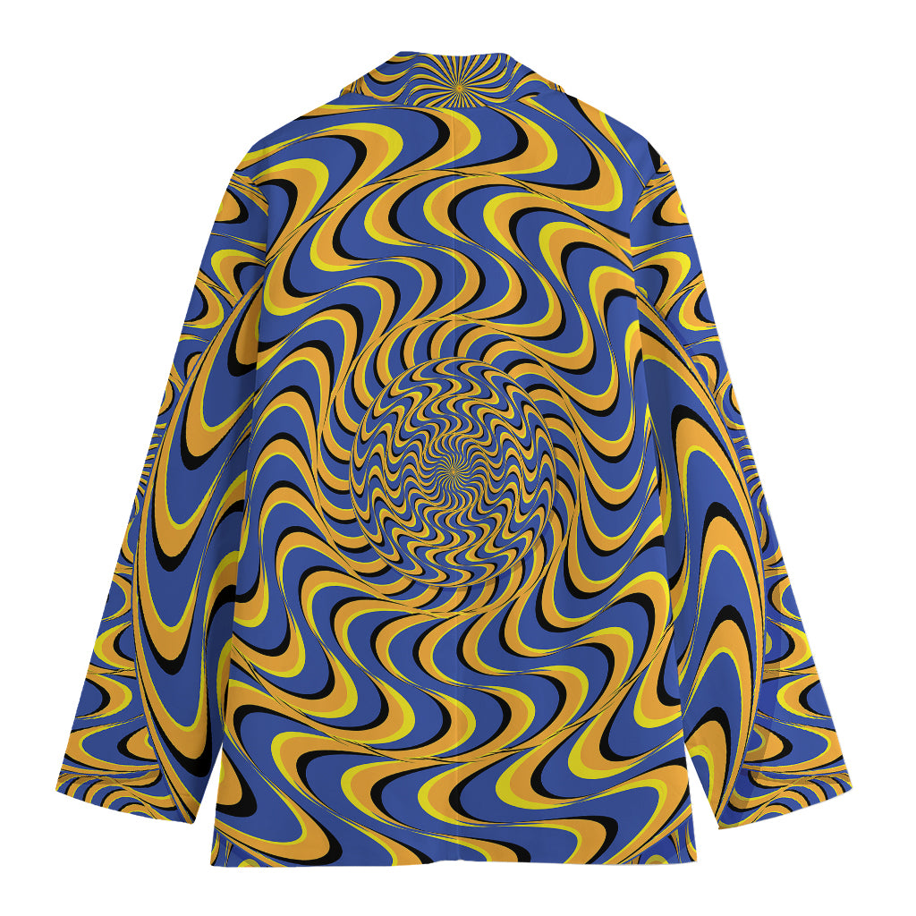 Blue And Yellow Motion Illusion Print Women's Cotton Blazer