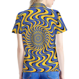 Blue And Yellow Motion Illusion Print Women's Polo Shirt