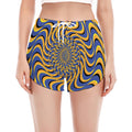 Blue And Yellow Motion Illusion Print Women's Split Running Shorts