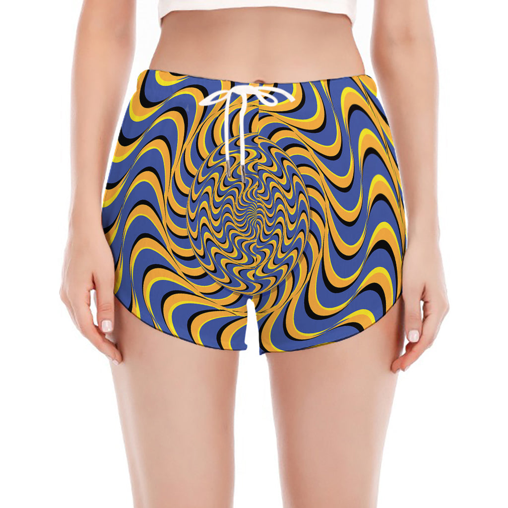 Blue And Yellow Motion Illusion Print Women's Split Running Shorts