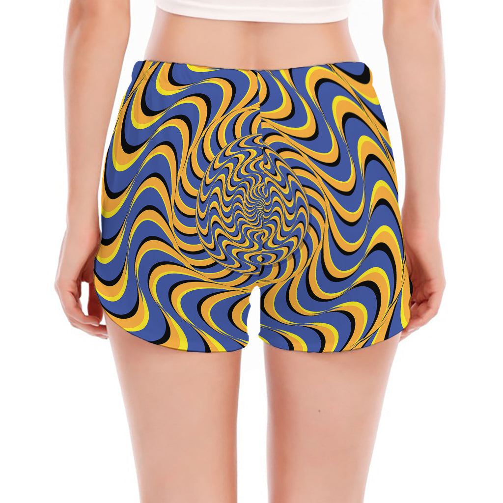 Blue And Yellow Motion Illusion Print Women's Split Running Shorts