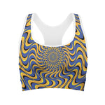 Blue And Yellow Motion Illusion Print Women's Sports Bra