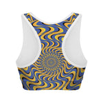 Blue And Yellow Motion Illusion Print Women's Sports Bra