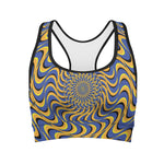 Blue And Yellow Motion Illusion Print Women's Sports Bra