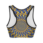 Blue And Yellow Motion Illusion Print Women's Sports Bra