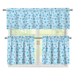 Blue Animal Paw Pattern Print 3 Piece Kitchen Curtains