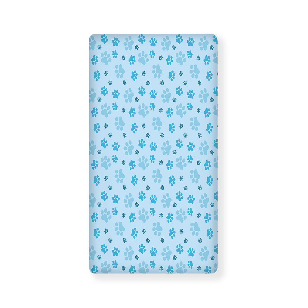 Blue Animal Paw Pattern Print Baby Crib Sheet
