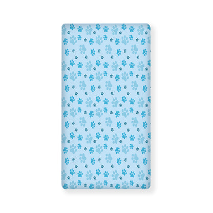 Blue Animal Paw Pattern Print Baby Crib Sheet
