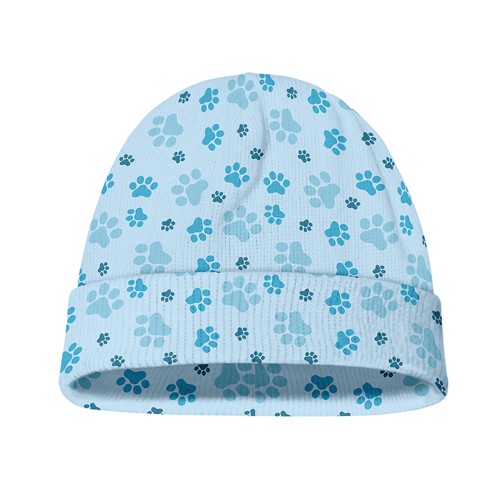 Blue Animal Paw Pattern Print Beanie