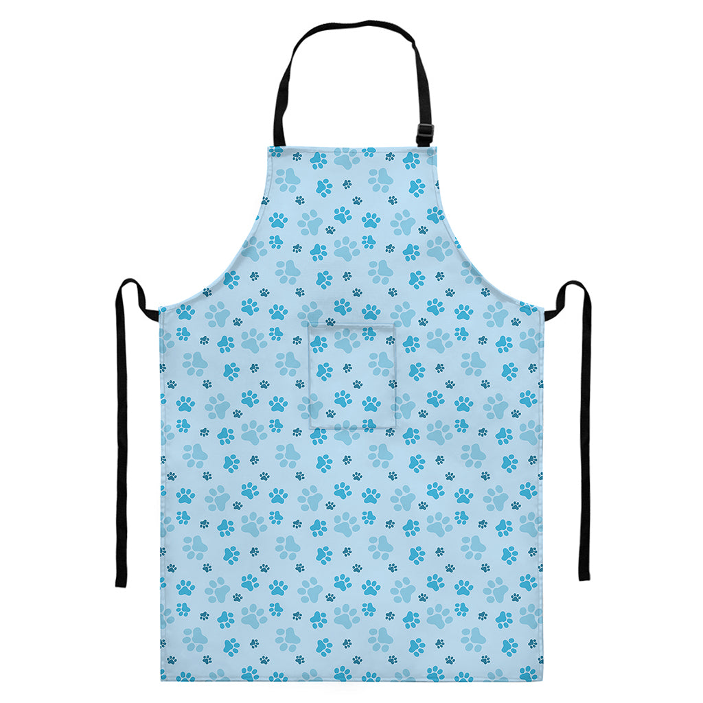 Blue Animal Paw Pattern Print Bib Apron With Pocket