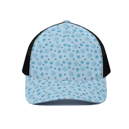 Blue Animal Paw Pattern Print Black Mesh Trucker Cap