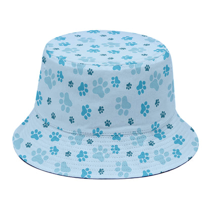 Blue Animal Paw Pattern Print Bucket Hat