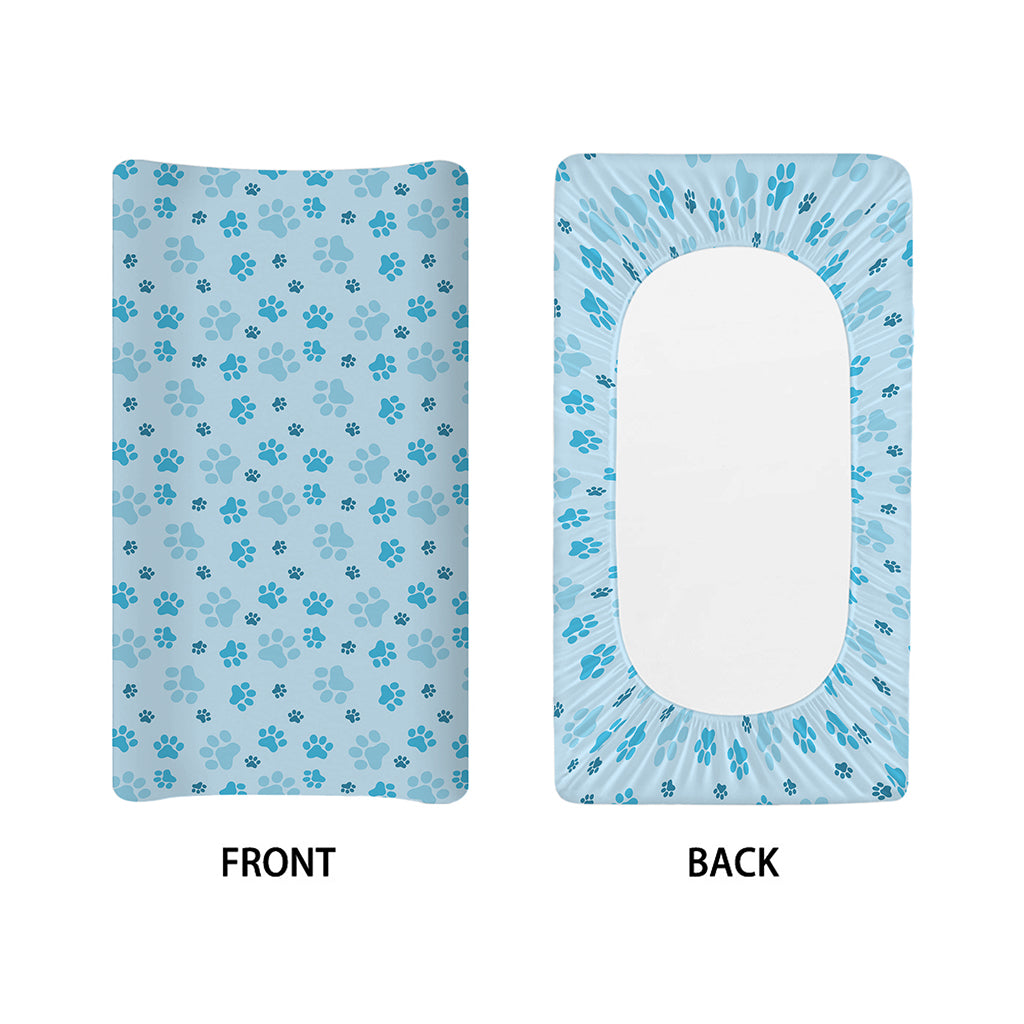 Blue Animal Paw Pattern Print Changing Pad Cover