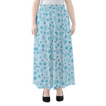 Blue Animal Paw Pattern Print Chiffon Maxi Skirt