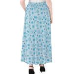 Blue Animal Paw Pattern Print Chiffon Maxi Skirt