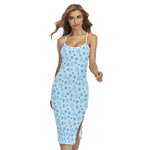 Blue Animal Paw Pattern Print Cross Back Cami Dress