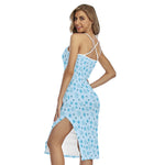Blue Animal Paw Pattern Print Cross Back Cami Dress