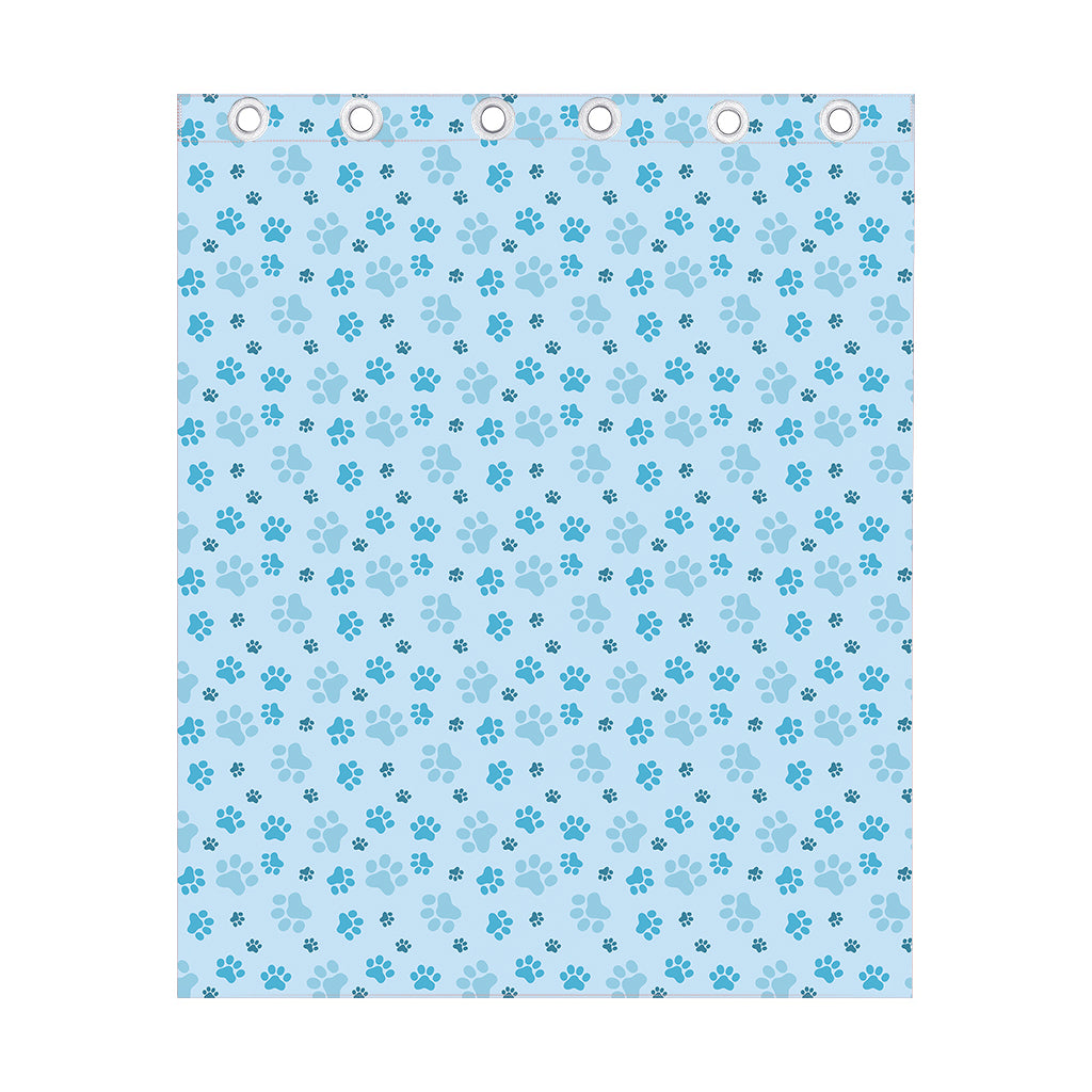 Blue Animal Paw Pattern Print Curtain
