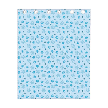 Blue Animal Paw Pattern Print Curtain