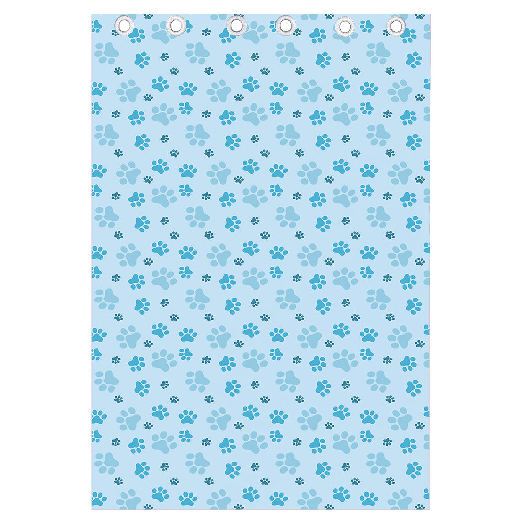 Blue Animal Paw Pattern Print Curtain