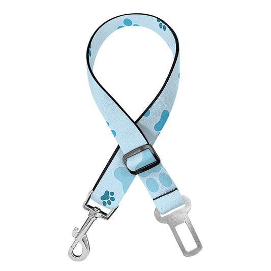 Blue Animal Paw Pattern Print Dog Seat Belt