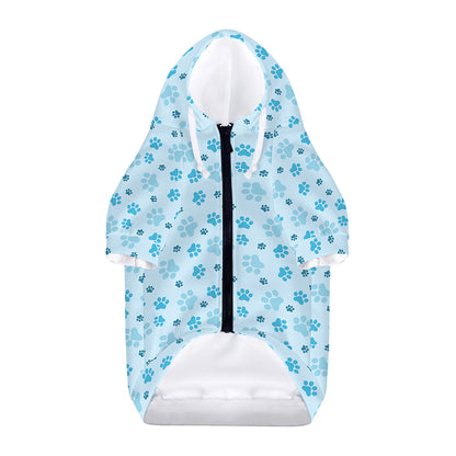Blue Animal Paw Pattern Print Dog Zip Up Hoodie