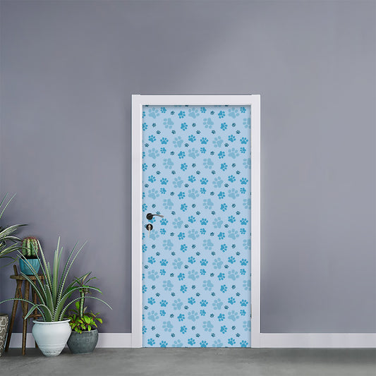 Blue Animal Paw Pattern Print Door Sticker