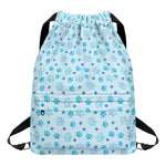 Blue Animal Paw Pattern Print Drawstring Backpack