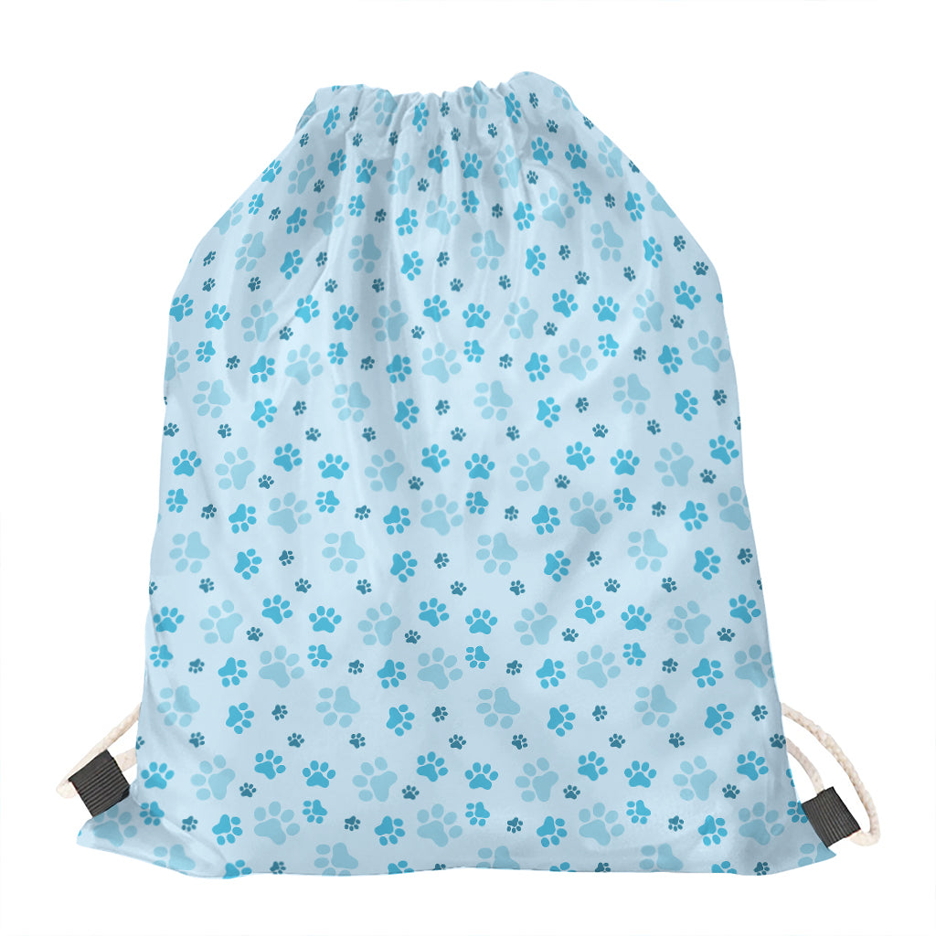 Blue Animal Paw Pattern Print Drawstring Bag