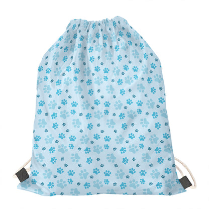 Blue Animal Paw Pattern Print Drawstring Bag