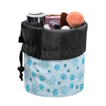 Blue Animal Paw Pattern Print Drawstring Makeup Bag